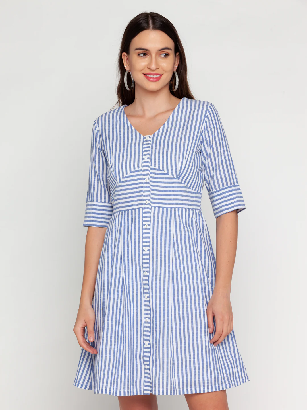 White Striped A-Line Short Dress - Image 2