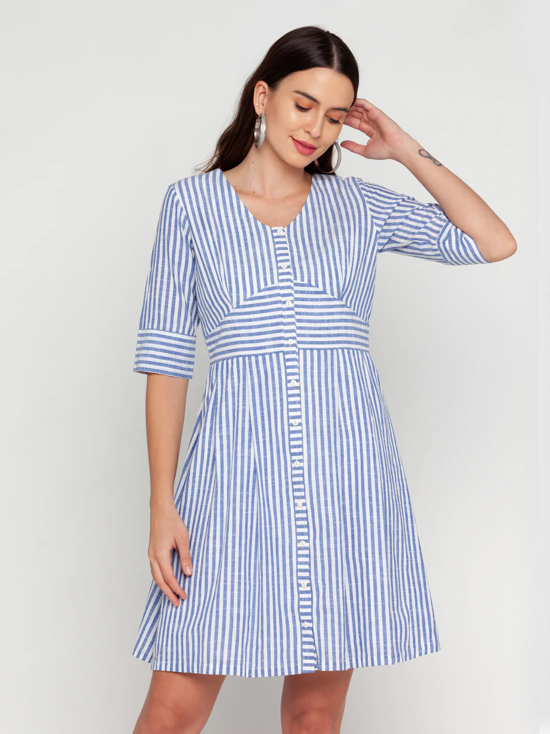 White Striped A-Line Short Dress - Image 3