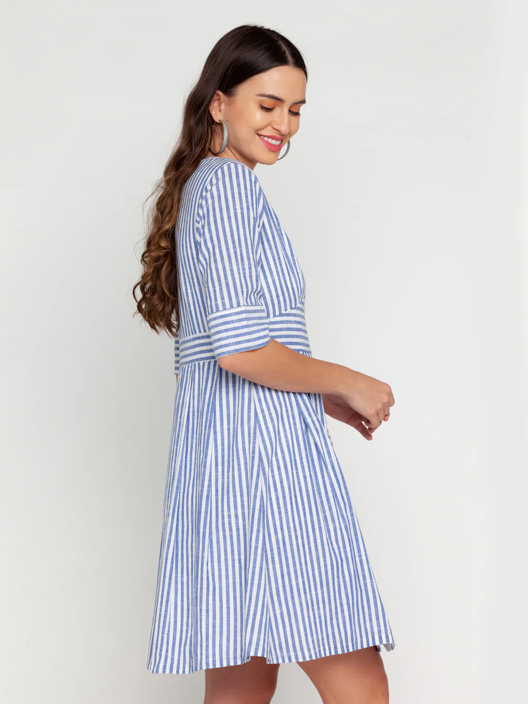 White Striped A-Line Short Dress - Image 4
