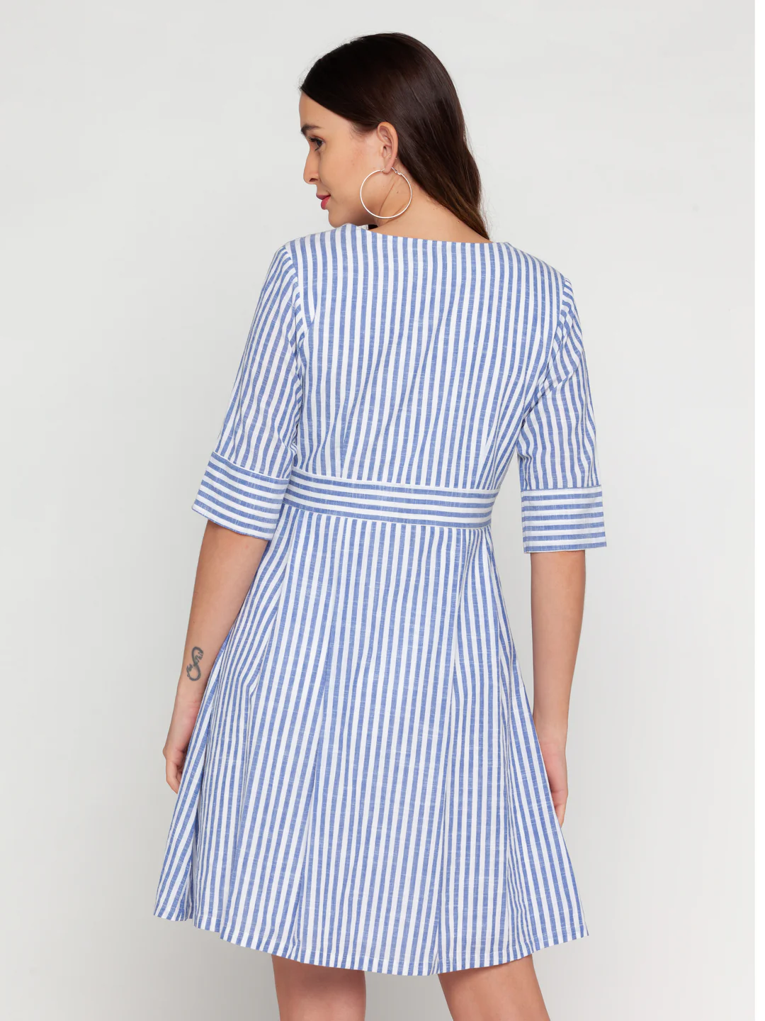 White Striped A-Line Short Dress - Image 5