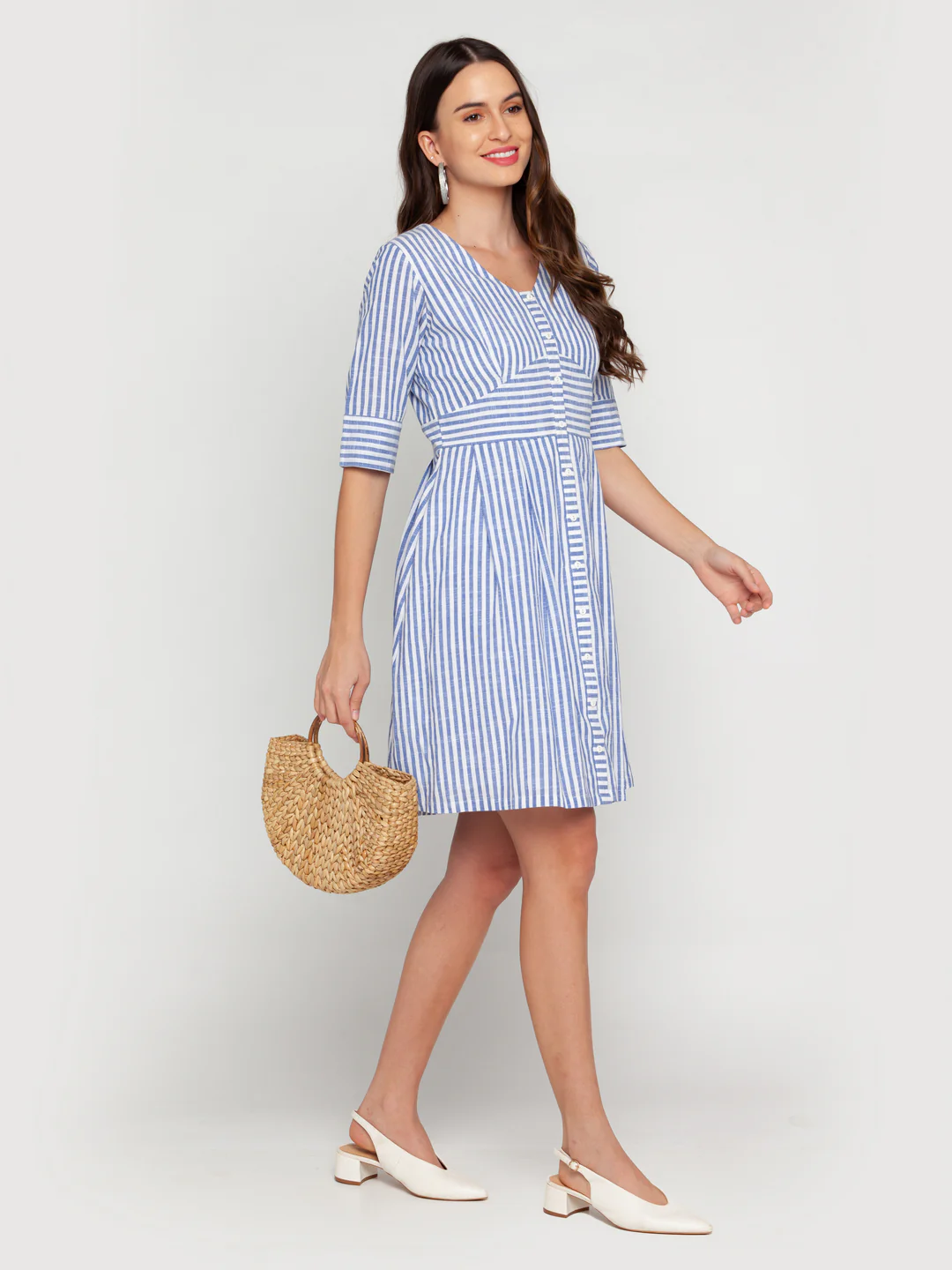 White Striped A-Line Short Dress - Image 6