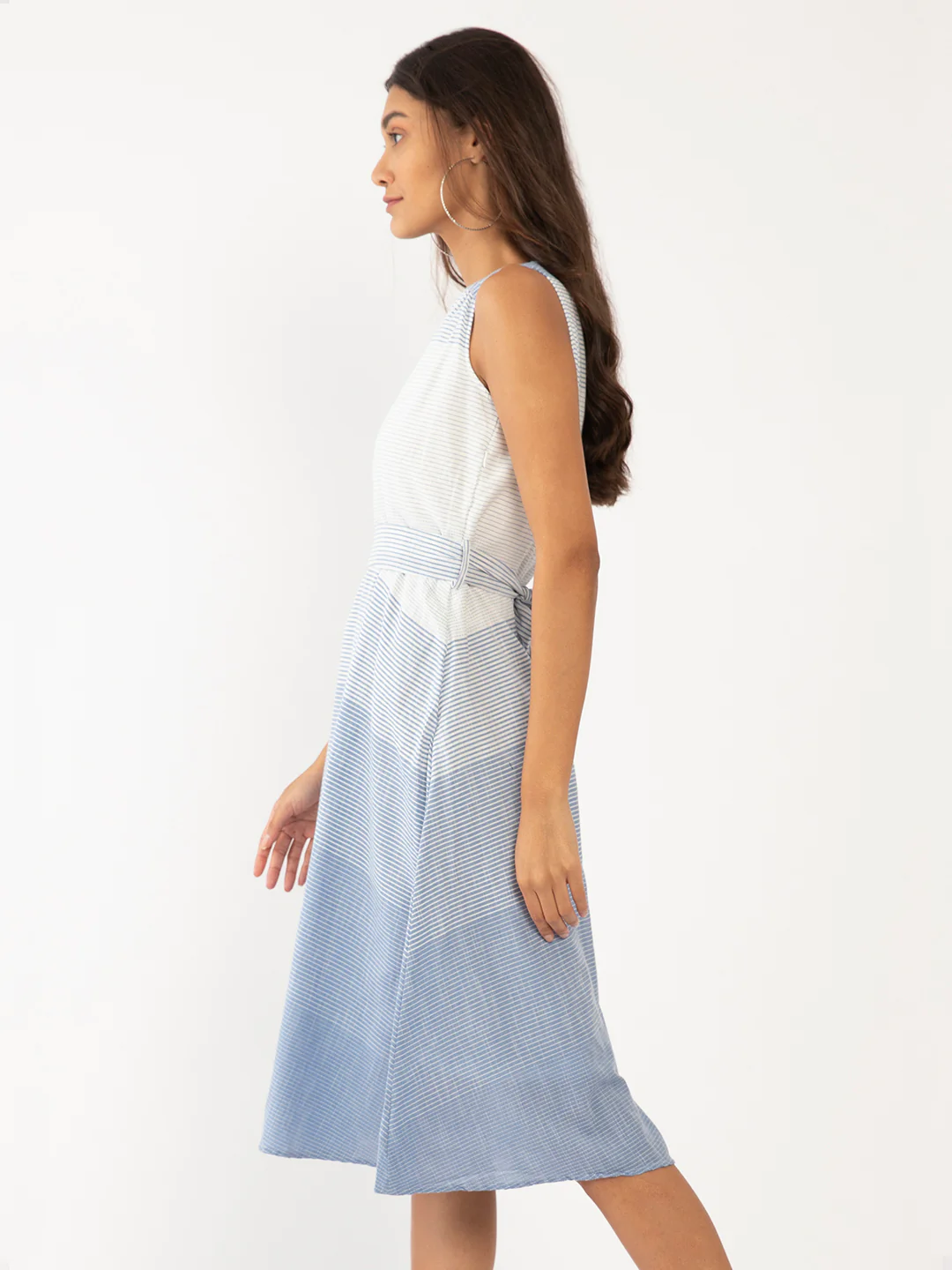 White Striped Fit & Flare Dress - Image 3