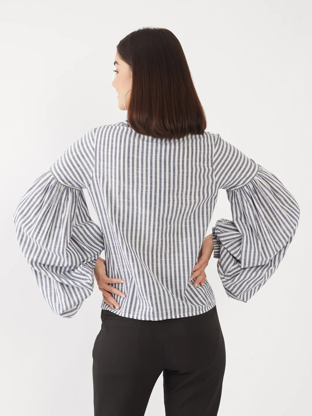 White Striped Puff Sleeve Top - Image 4