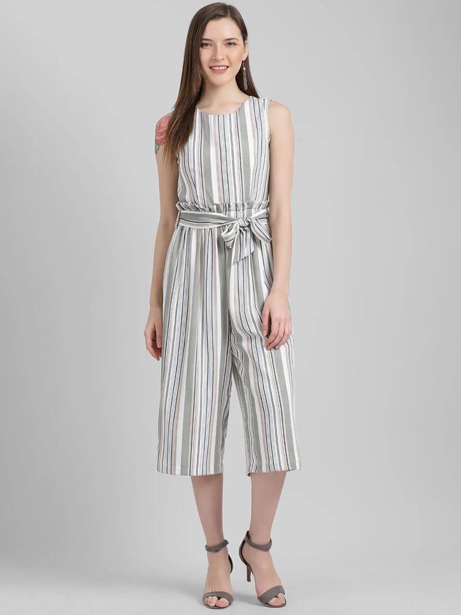 White Striped Regular Jumpsuit - Image 2