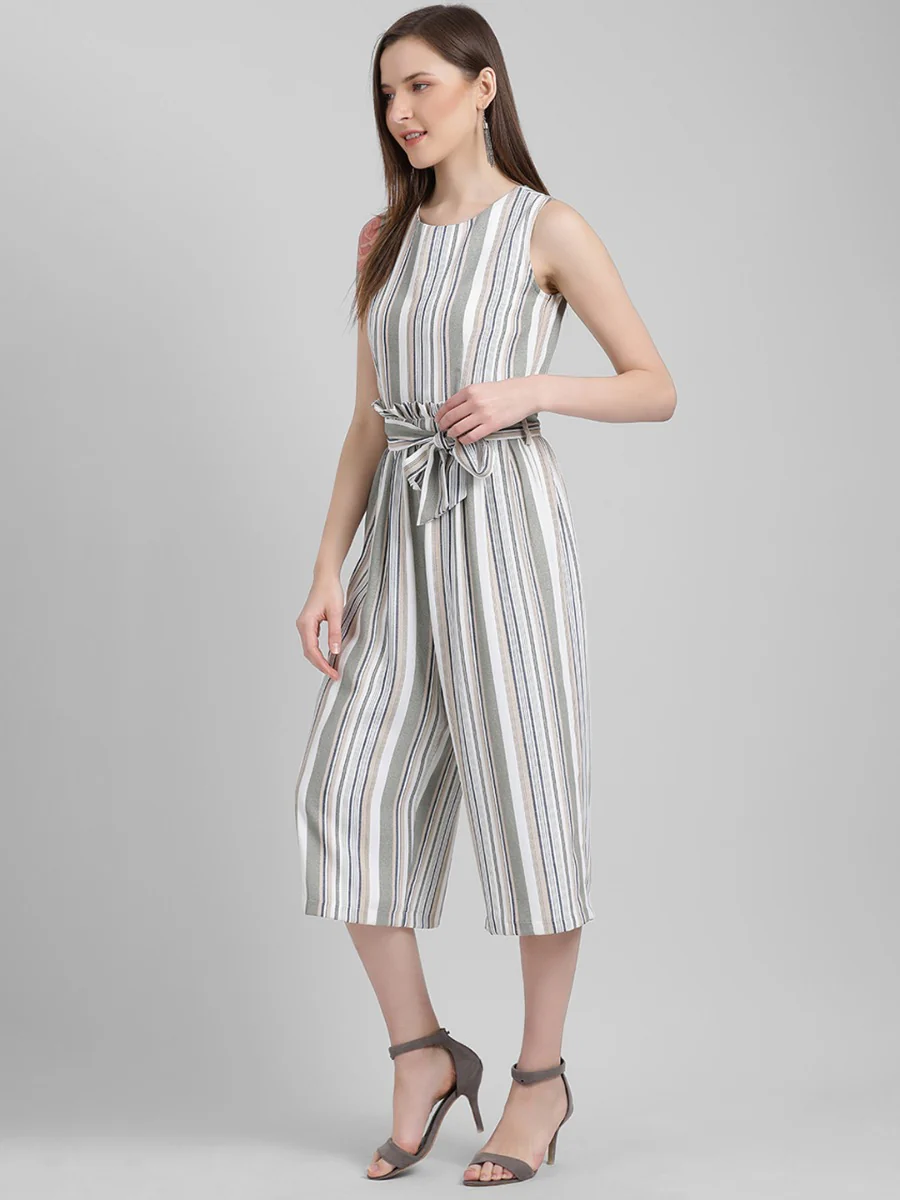 White Striped Regular Jumpsuit - Image 3