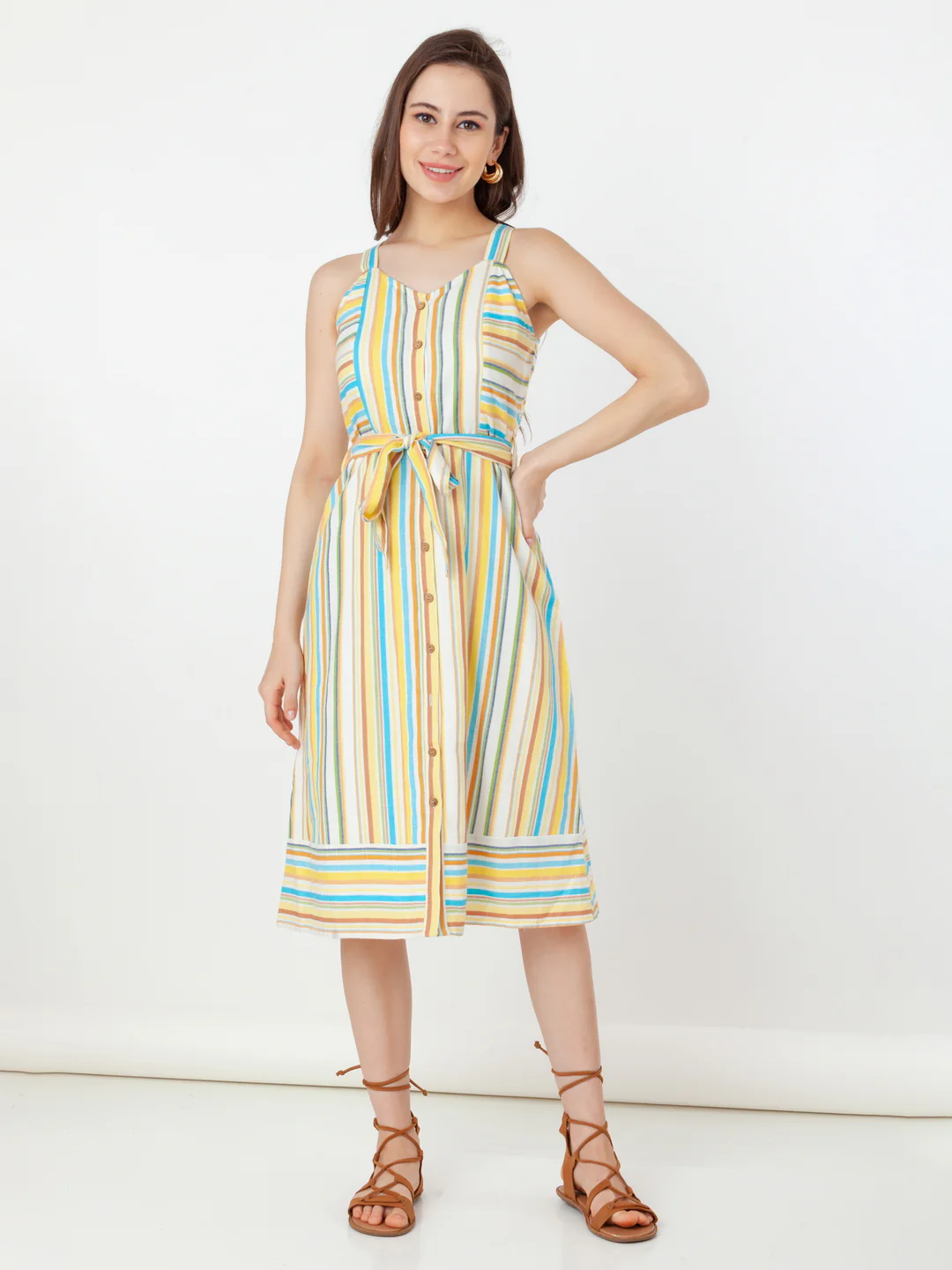 White Striped Regular Midi Dress - Image 2