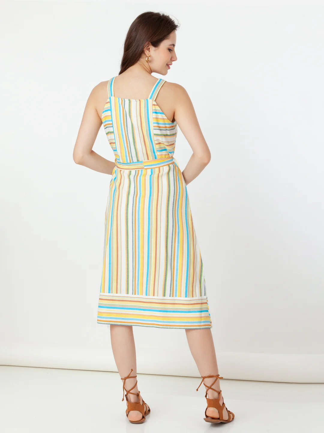 White Striped Regular Midi Dress - Image 4
