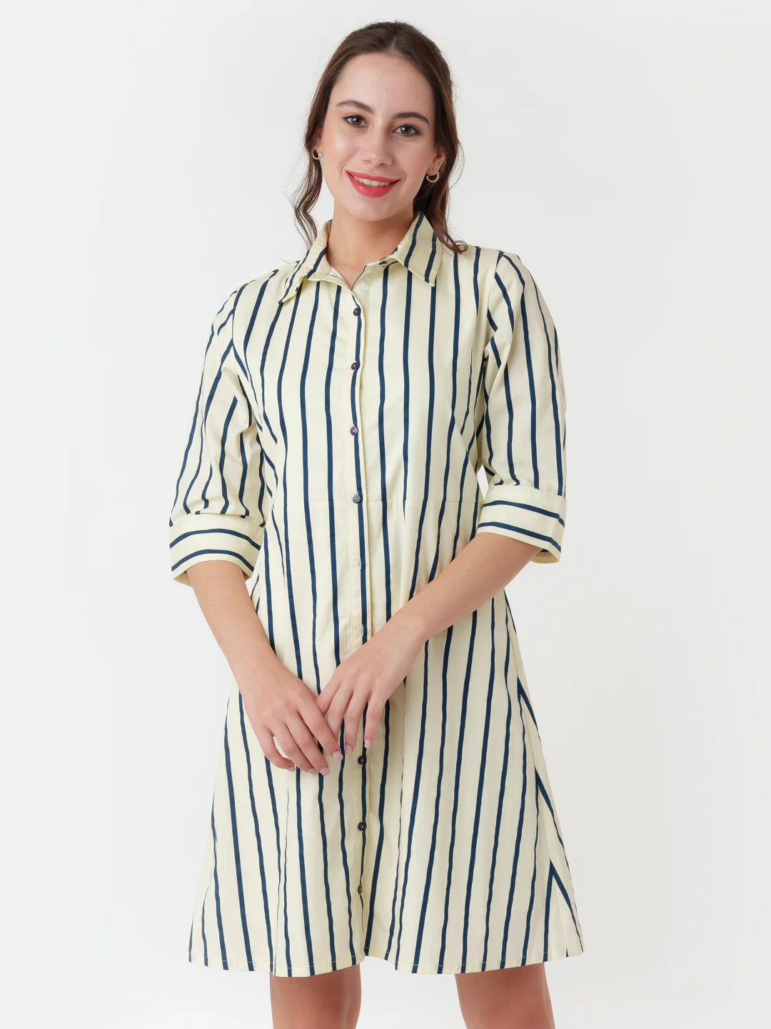 White Striped Shirt Short Dress - Image 2