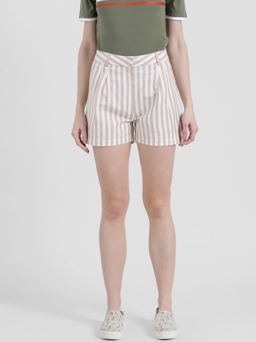White Striped Straight Shorts