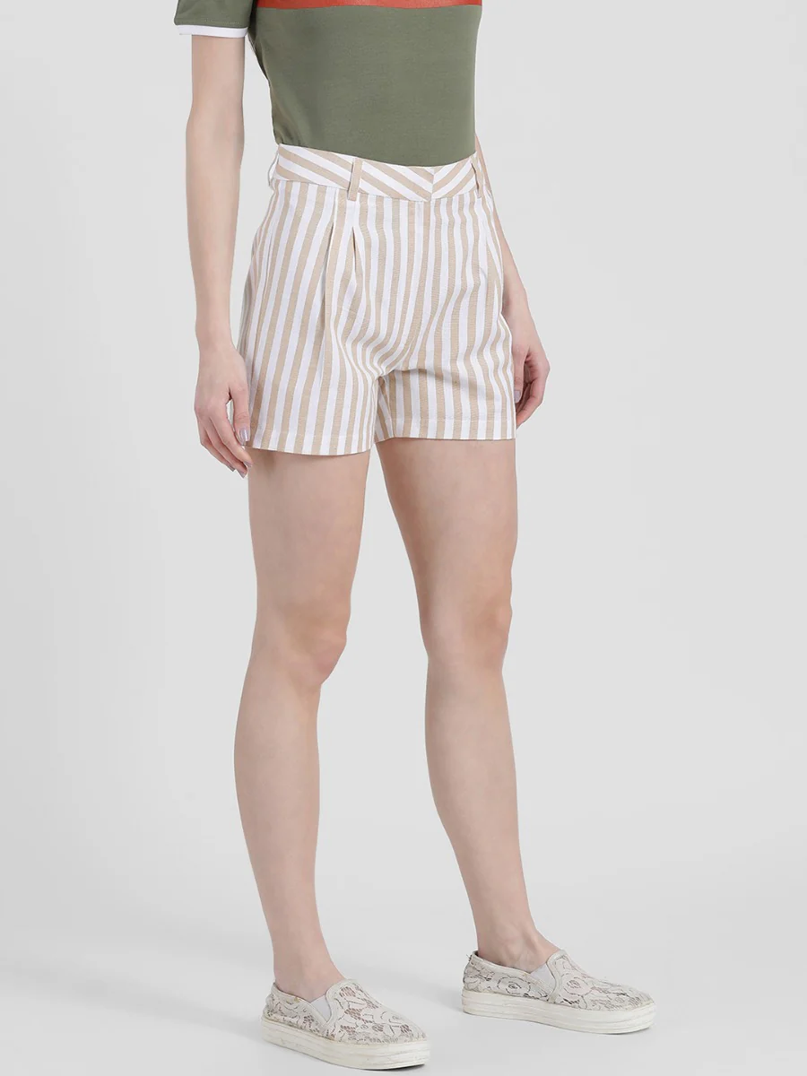 White Striped Straight Shorts - Image 3