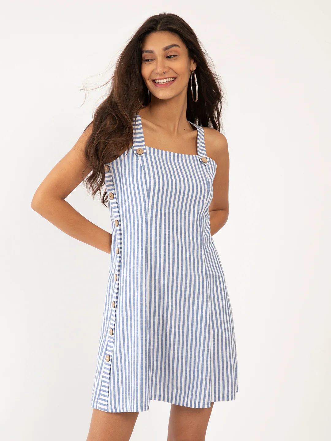 White Striped Strappy Short Dress - Image 2