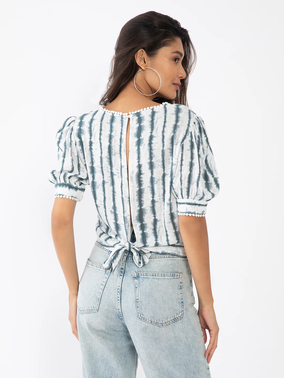 White Tie and Dye Puff Sleeve Top - Image 4