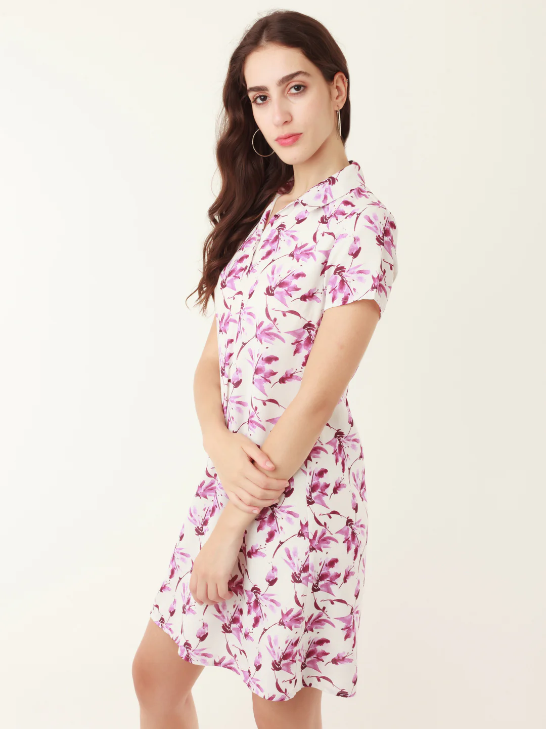 White Tropical Print Regular Mini Dress for Women - Image 3