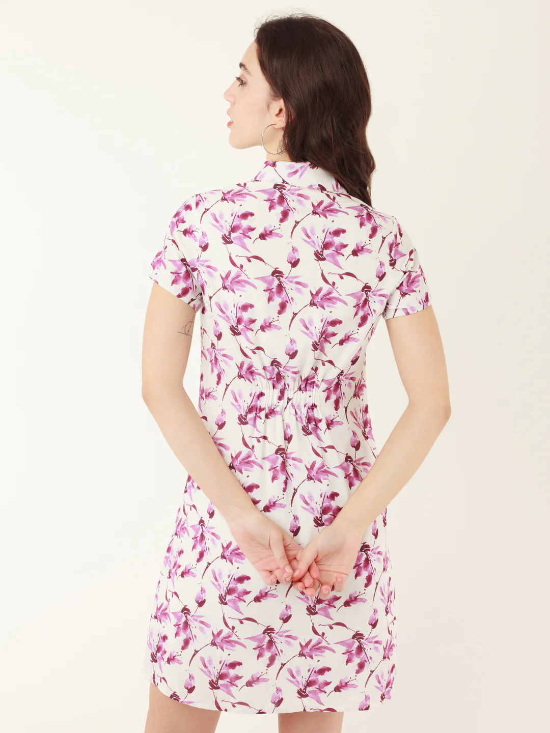 White Tropical Print Regular Mini Dress for Women - Image 4