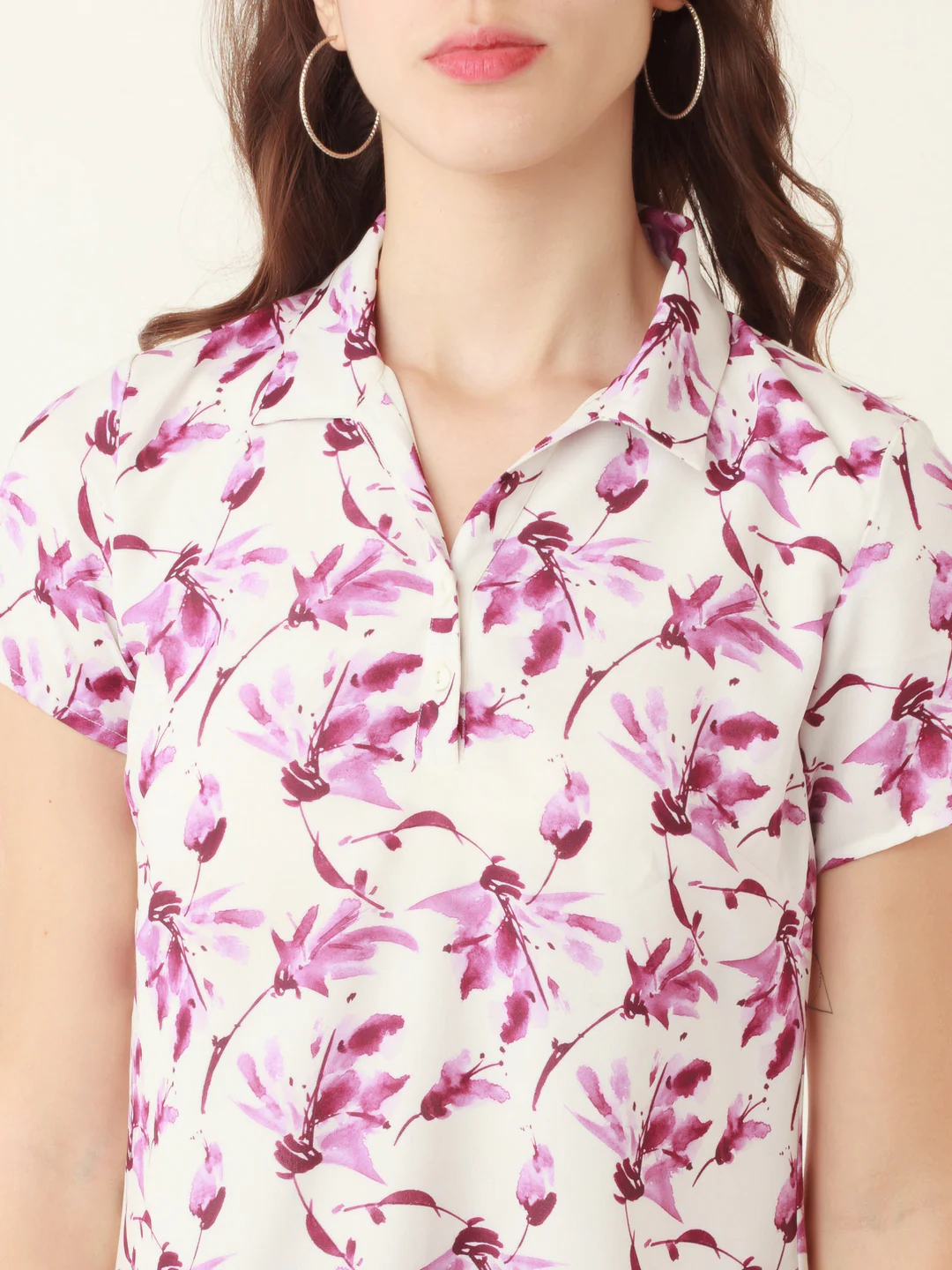 White Tropical Print Regular Mini Dress for Women - Image 6