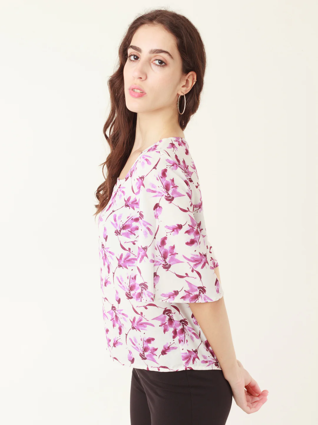 White Tropical Prints Flared Sleeve Top - Image 3