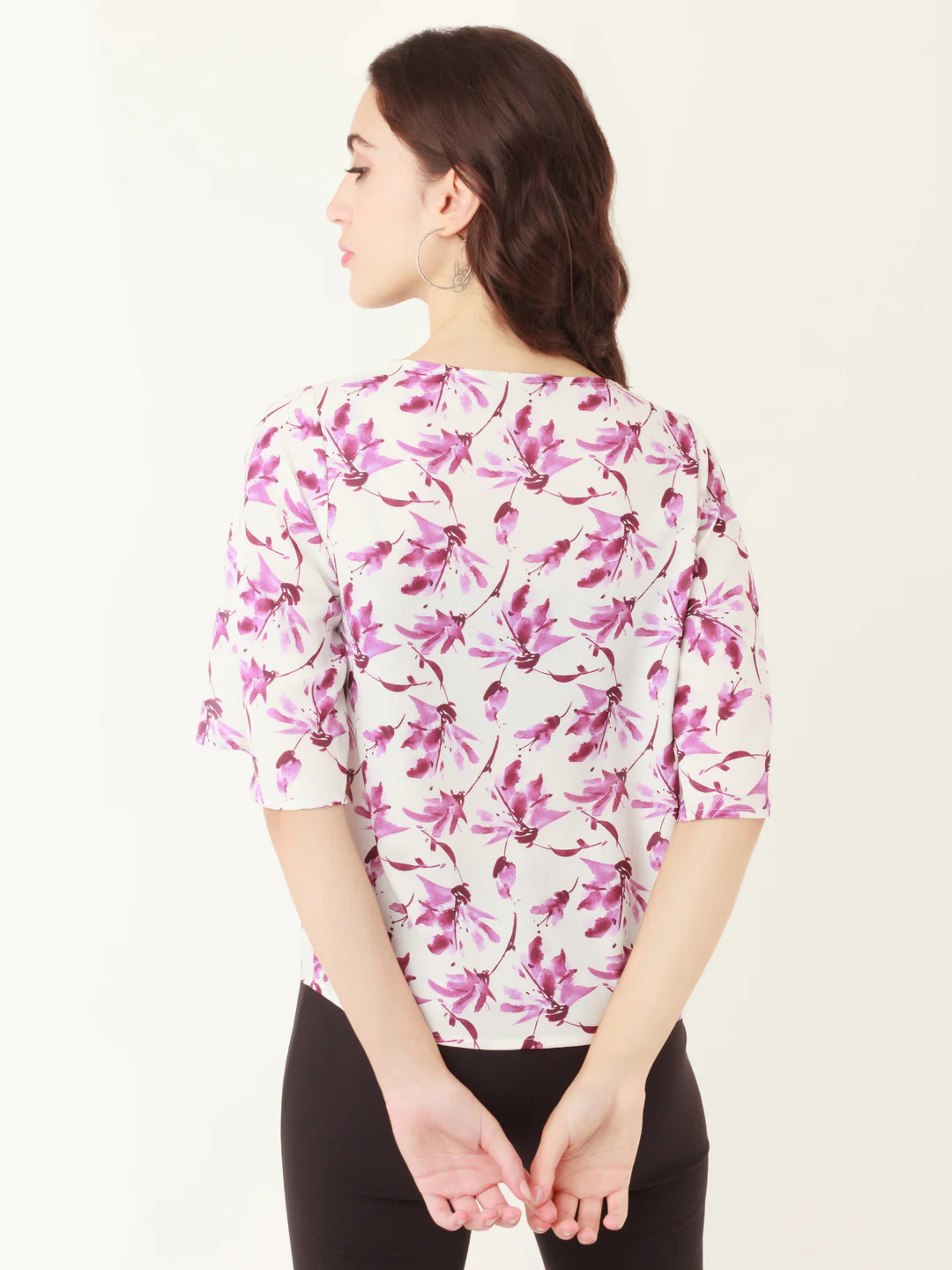 White Tropical Prints Flared Sleeve Top - Image 4