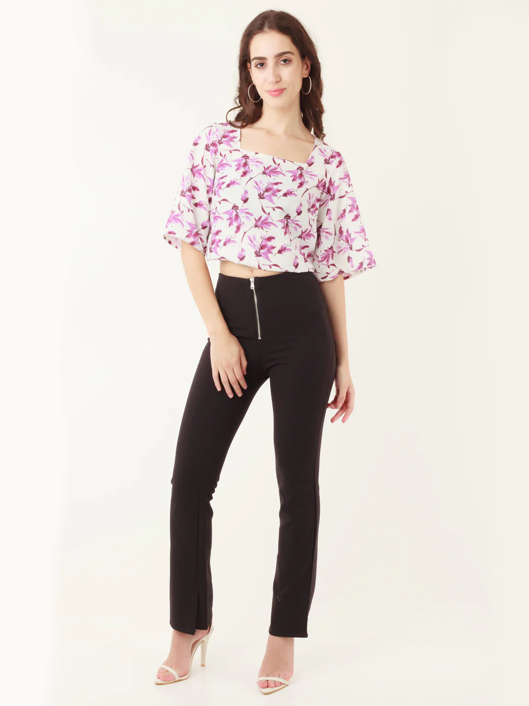 White Tropical Prints Flared Sleeve Top - Image 5