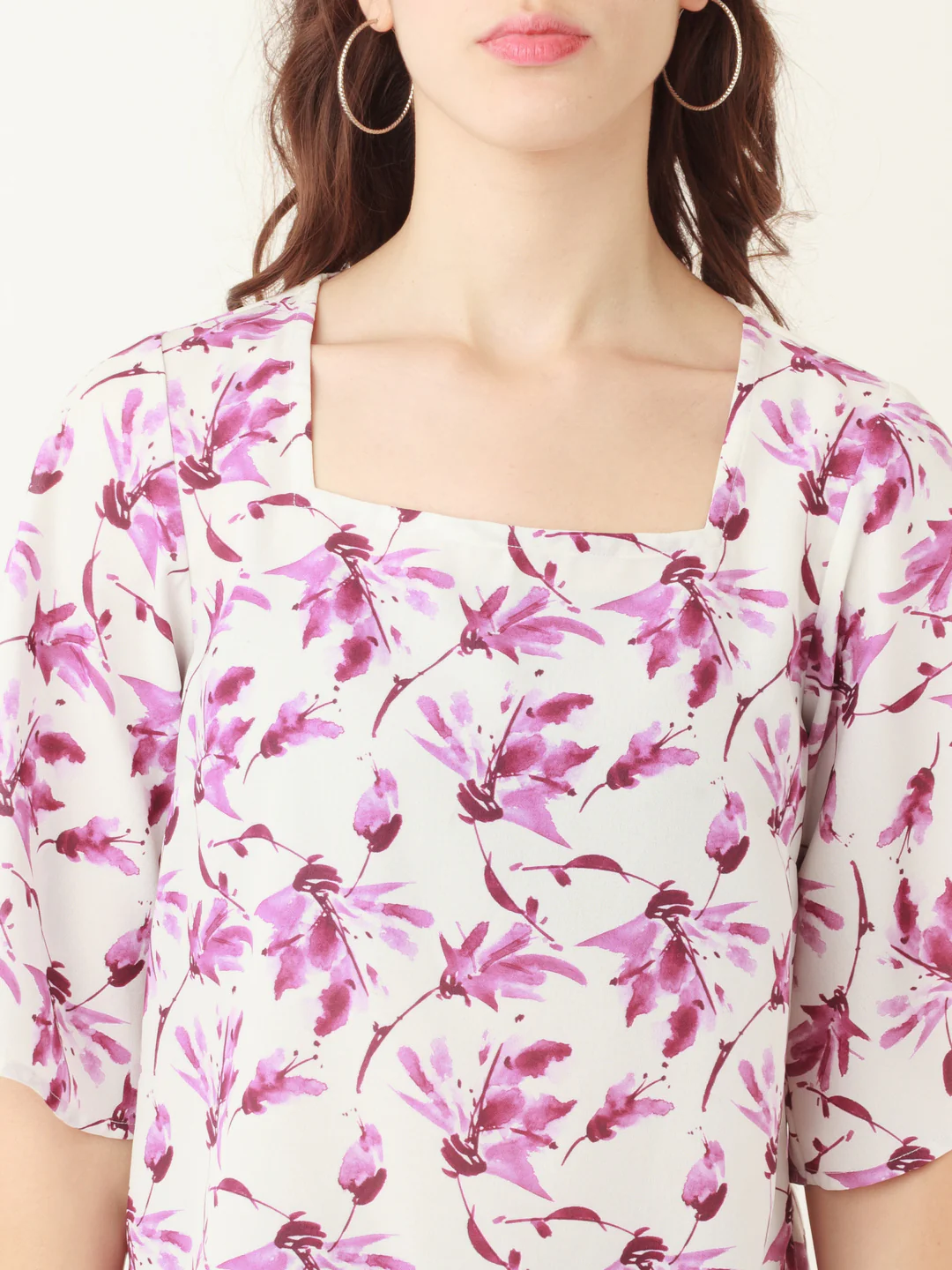 White Tropical Prints Flared Sleeve Top - Image 6