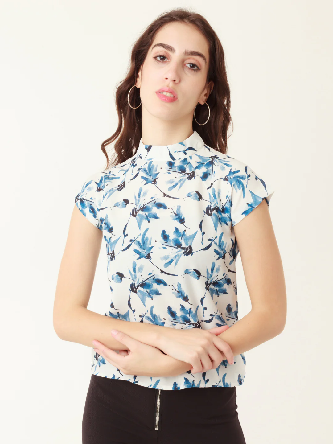 White Tropical Prints Straight Top - Image 2
