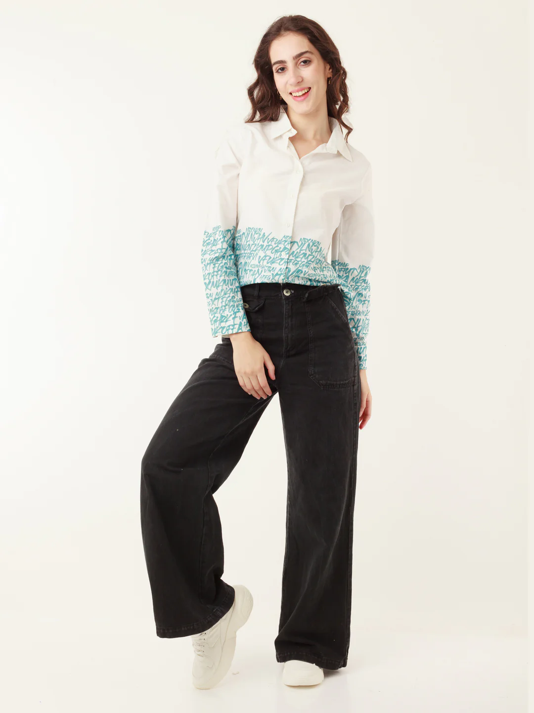 White Typographic Regular Shirt - Image 5