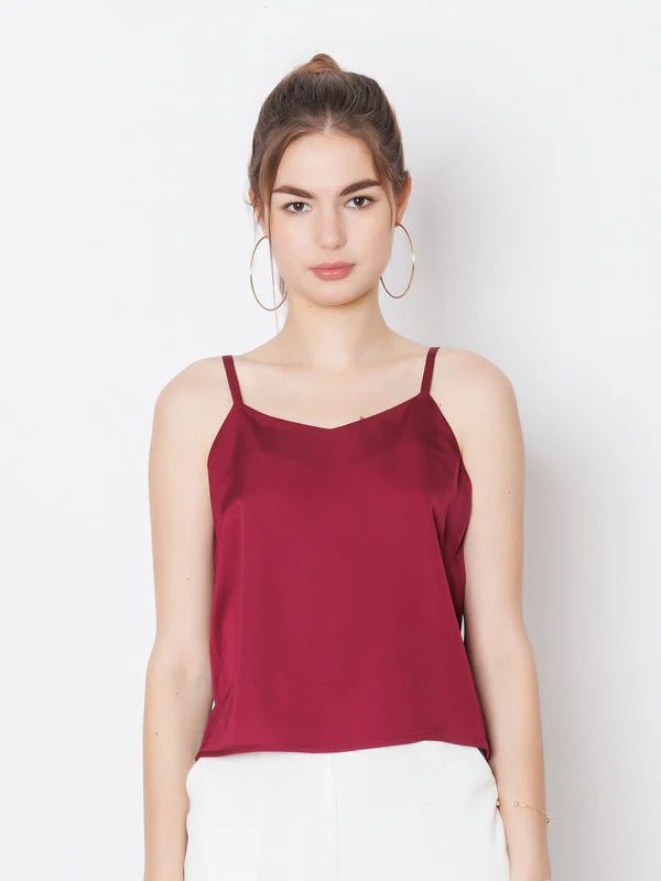 Wine Coloured Solid Polyester Top - Image 2