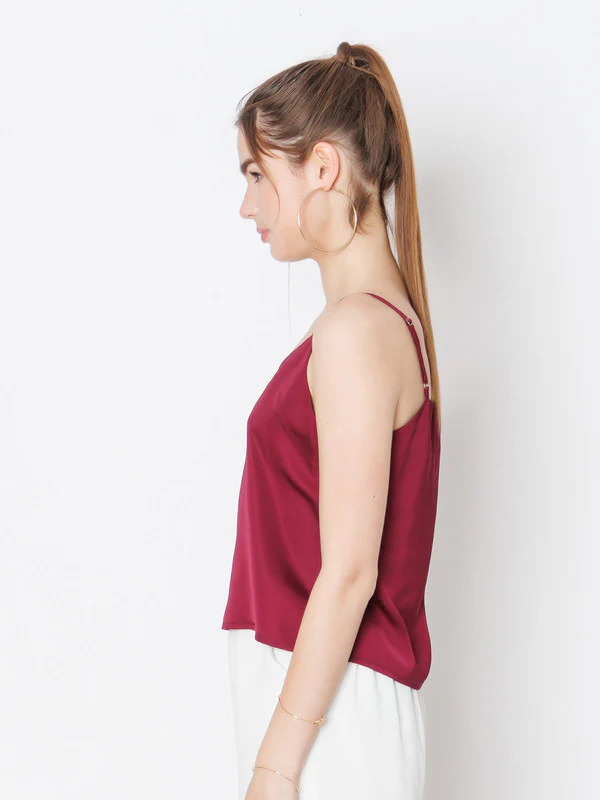Wine Coloured Solid Polyester Top - Image 3