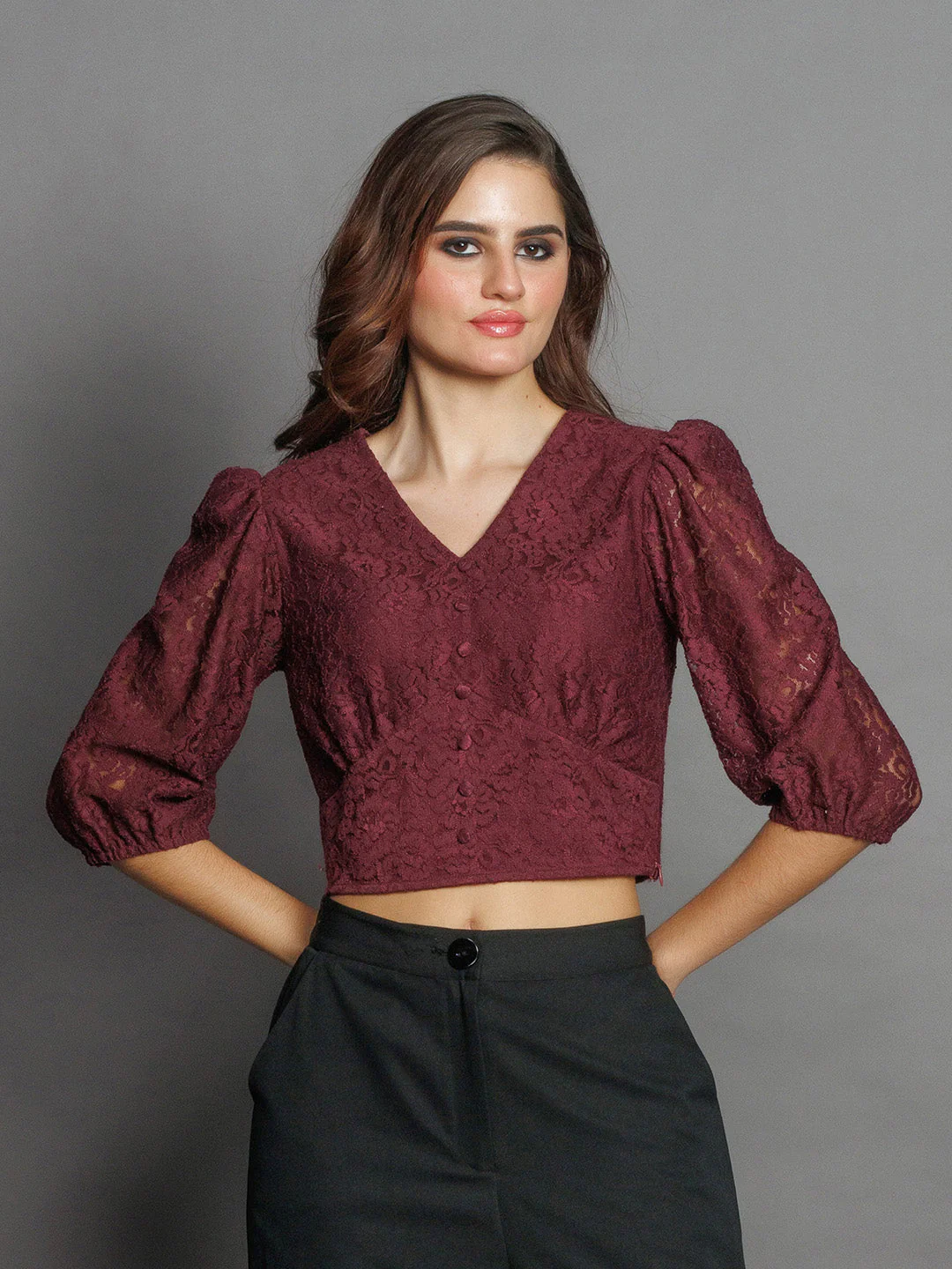 Wine Lace Empire Top - Image 2