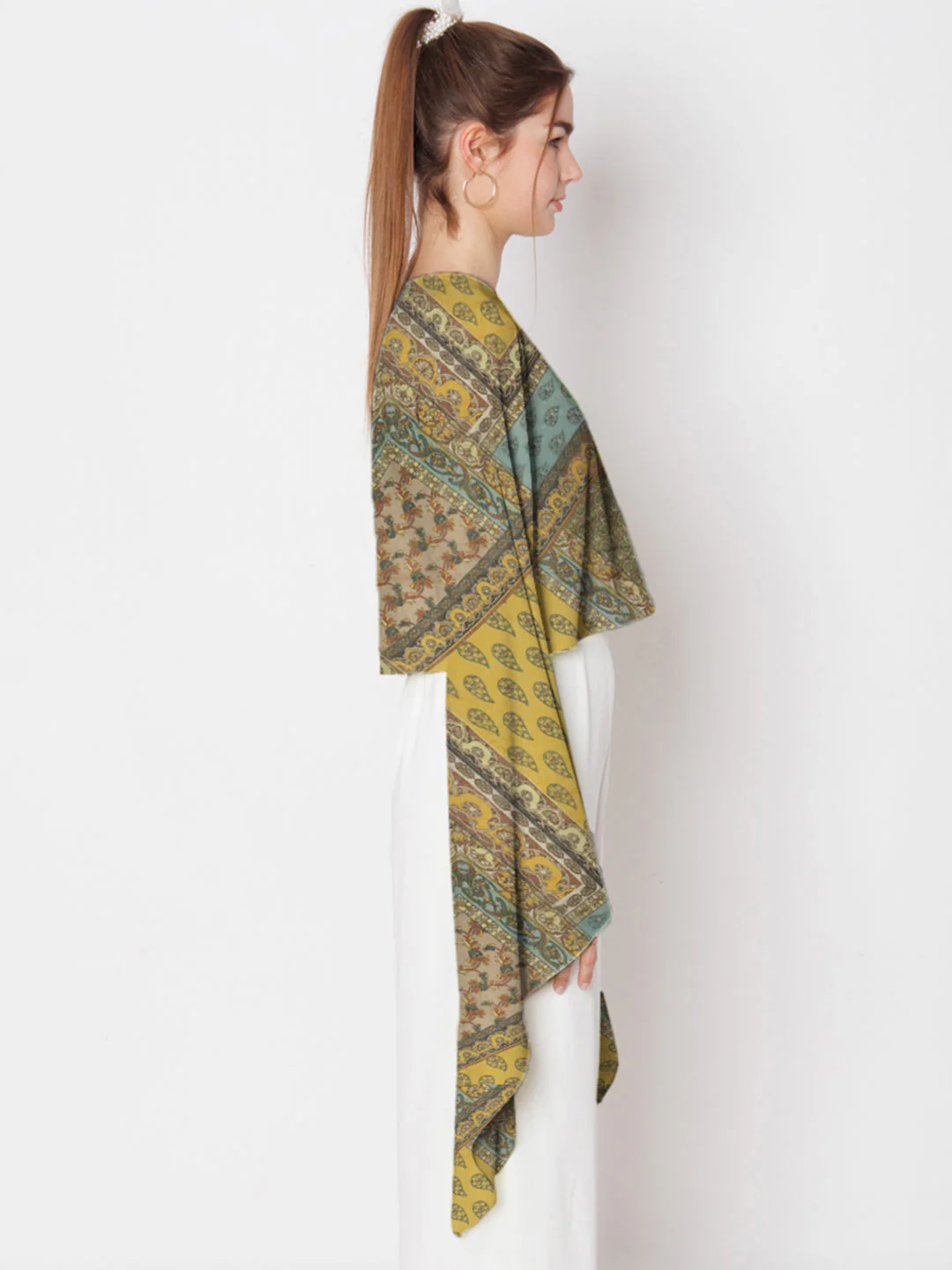 Yellow & Blue Bohemian Printed Stylised Sleeve Top - Image 3