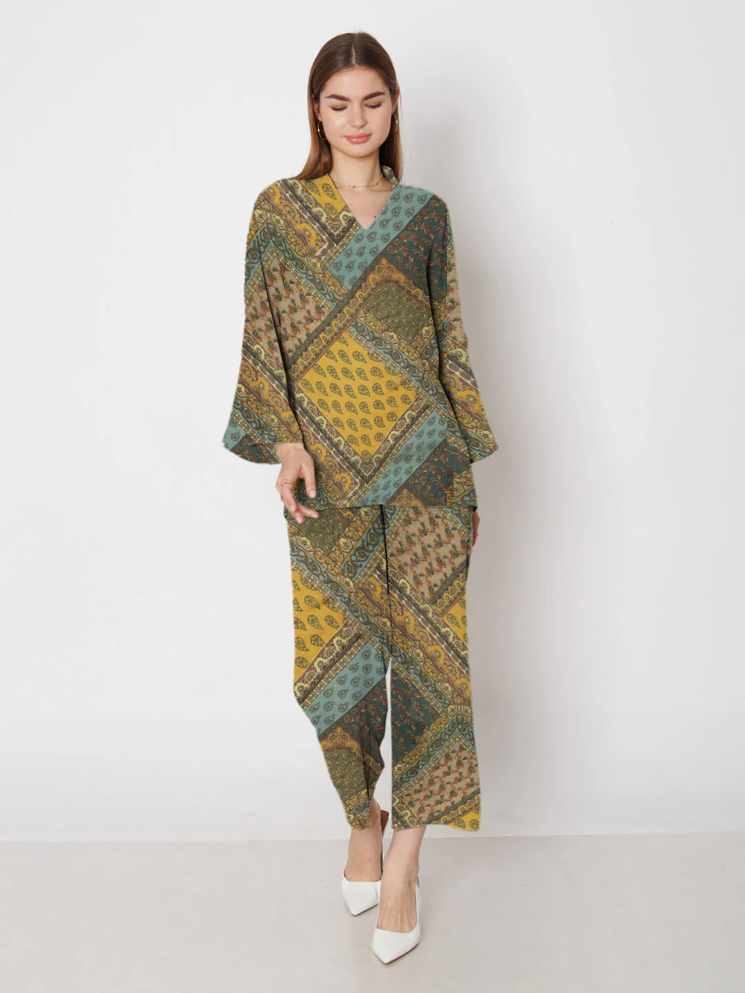 Yellow & Blue Printed Co-Ord Set - Image 5