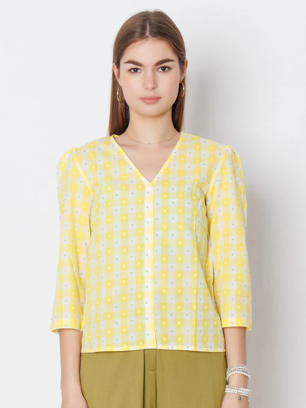 Yellow Checked Regular Fit Top - Image 2