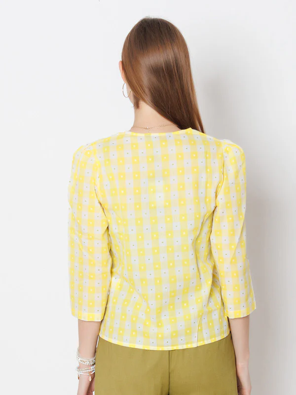 Yellow Checked Regular Fit Top - Image 4