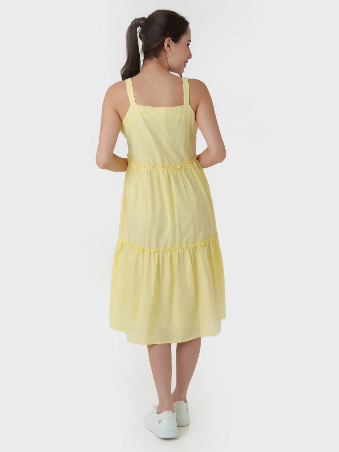 Yellow Embroidered A-Line Midi Dress - Image 4