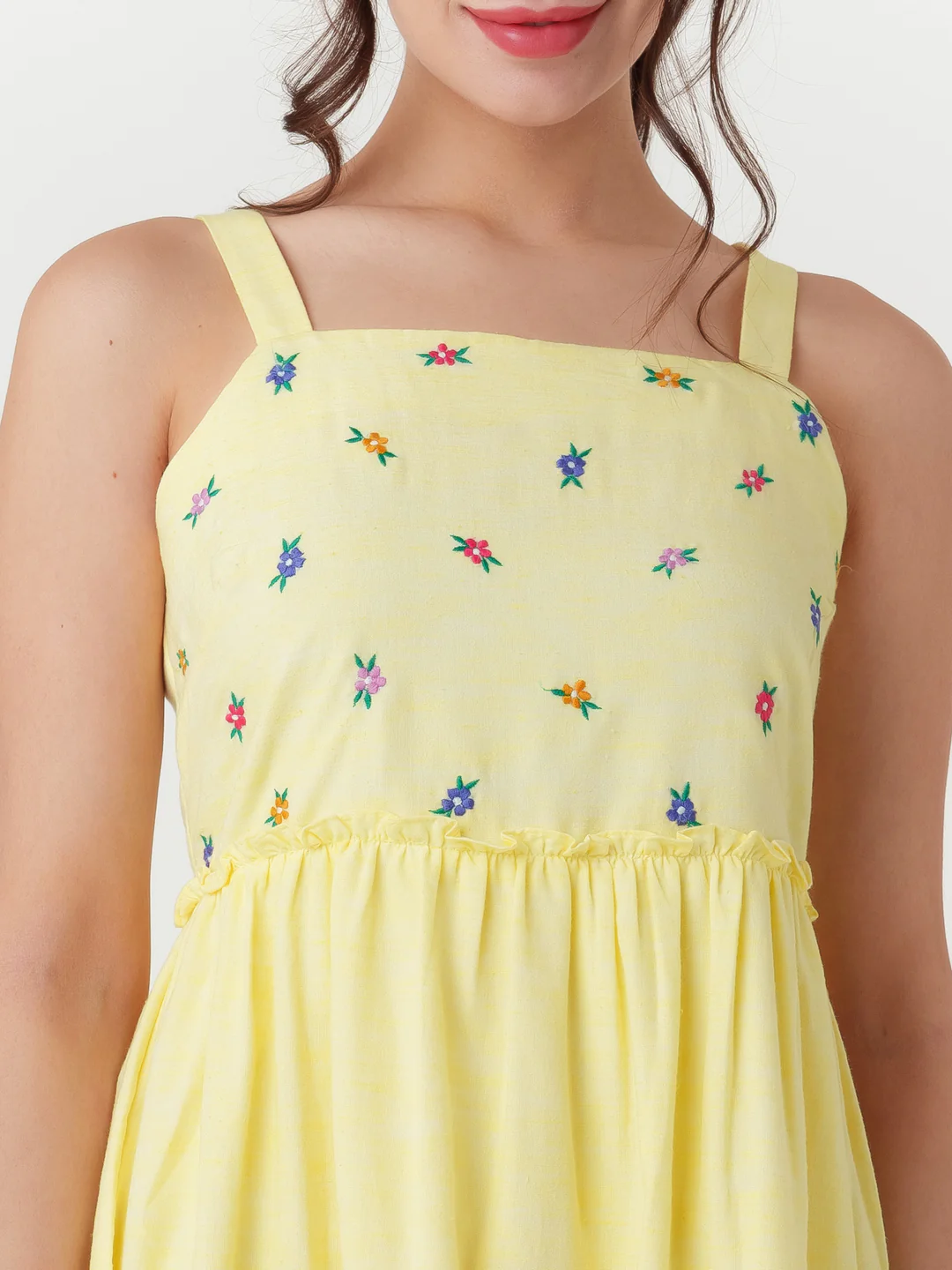 Yellow Embroidered A-Line Midi Dress - Image 6