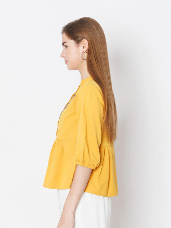 Yellow Embroidered Regular Fit Top - Image 3