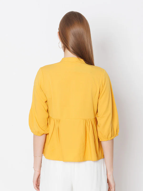 Yellow Embroidered Regular Fit Top - Image 4