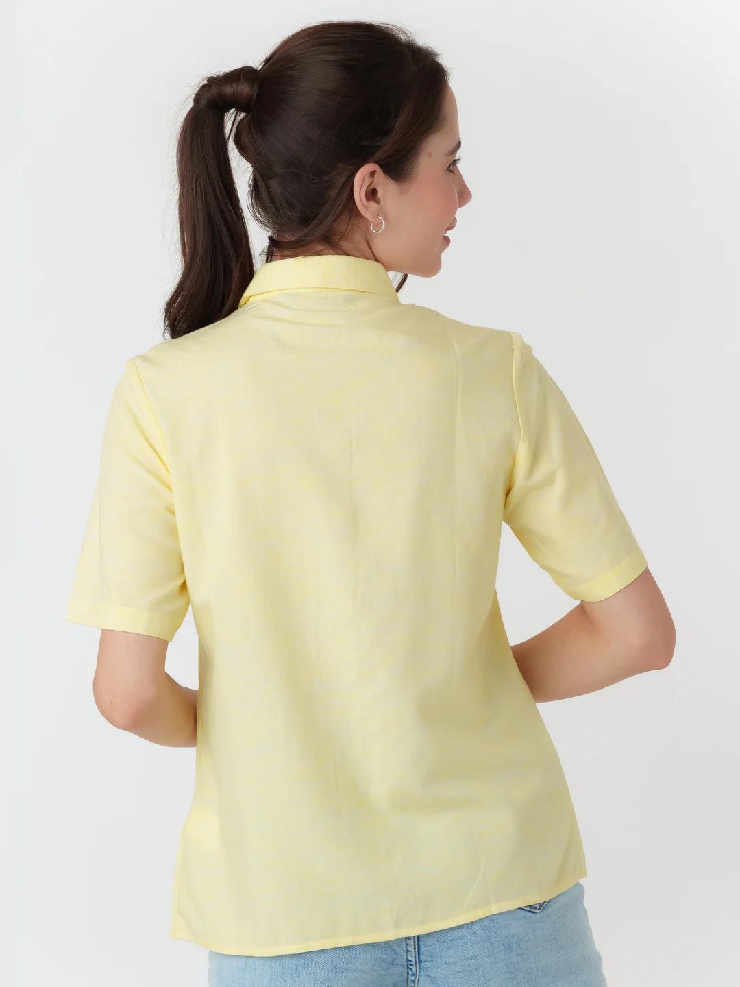 Yellow Embroidered Regular Shirt - Image 5