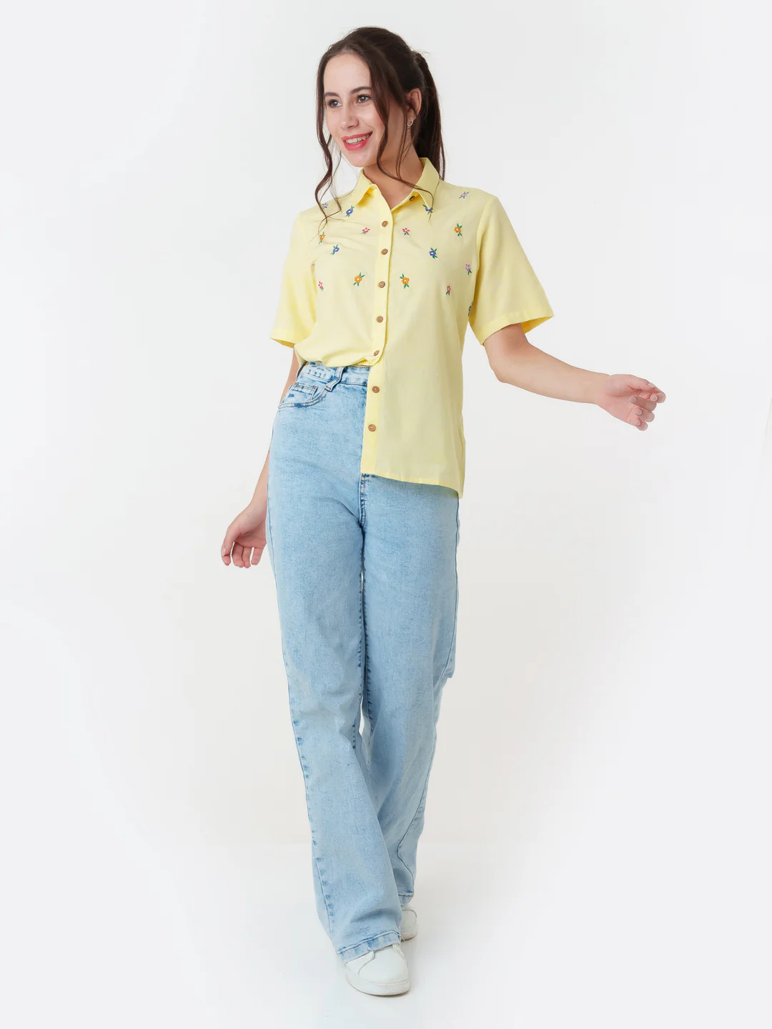 Yellow Embroidered Regular Shirt - Image 6