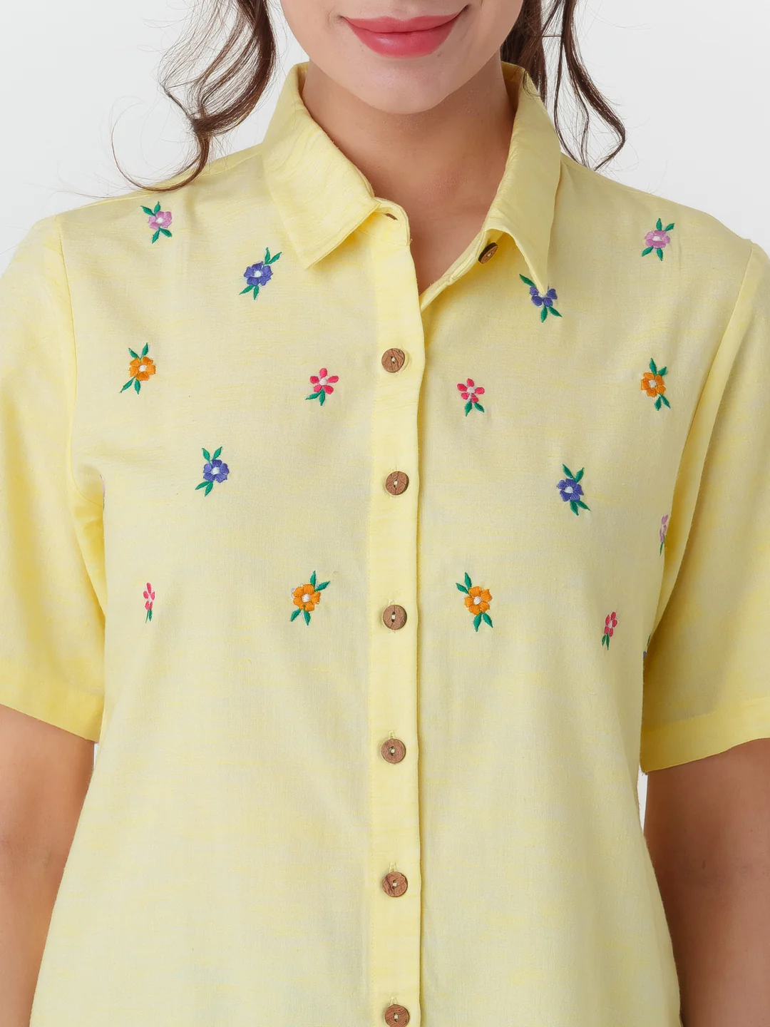 Yellow Embroidered Regular Shirt - Image 7