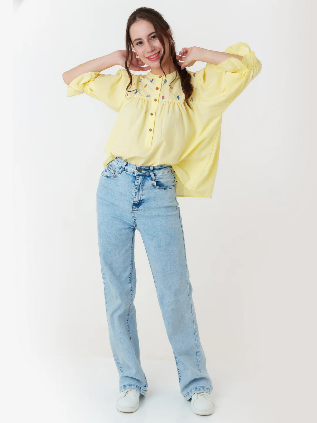 Yellow Embroidered Tiered Top