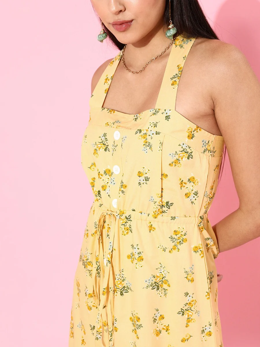 Yellow Floral Print Midi Dress - Image 2