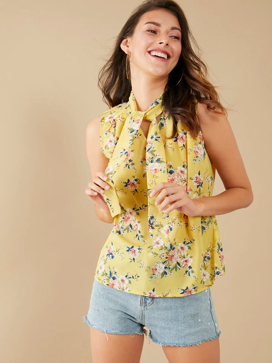Yellow Floral Print Regular Top - Image 3