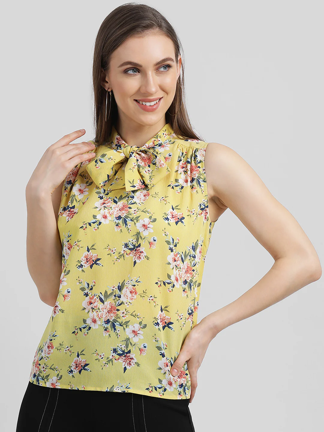 Yellow Floral Print Regular Top - Image 4