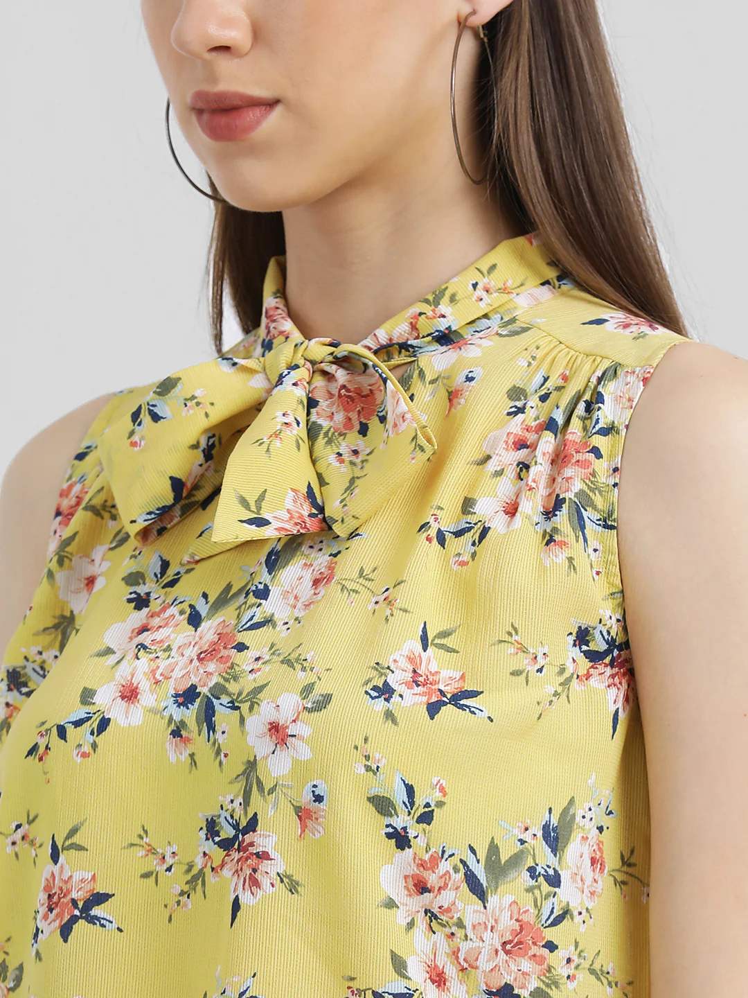 Yellow Floral Print Regular Top - Image 9