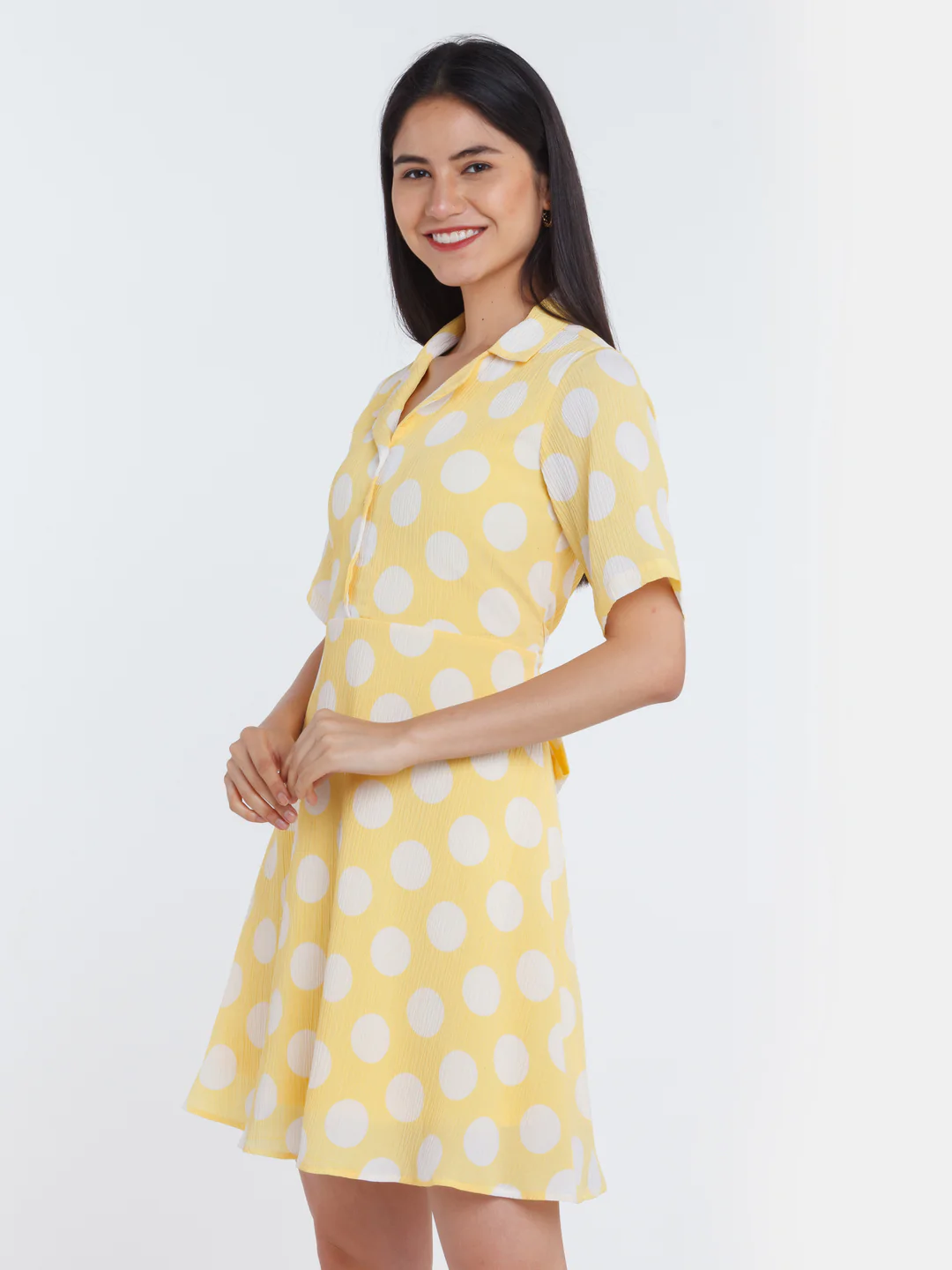 Yellow Polka Shirt Dress - Image 3