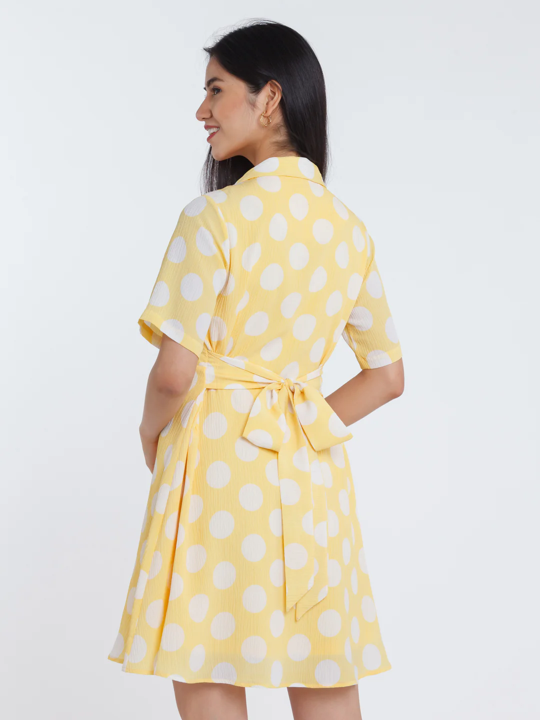 Yellow Polka Shirt Dress - Image 4