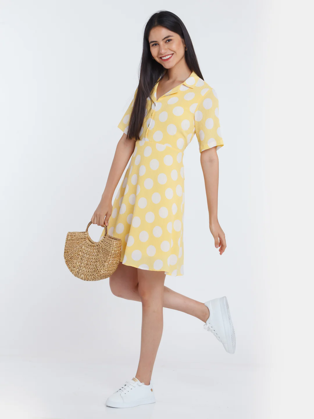 Yellow Polka Shirt Dress - Image 5