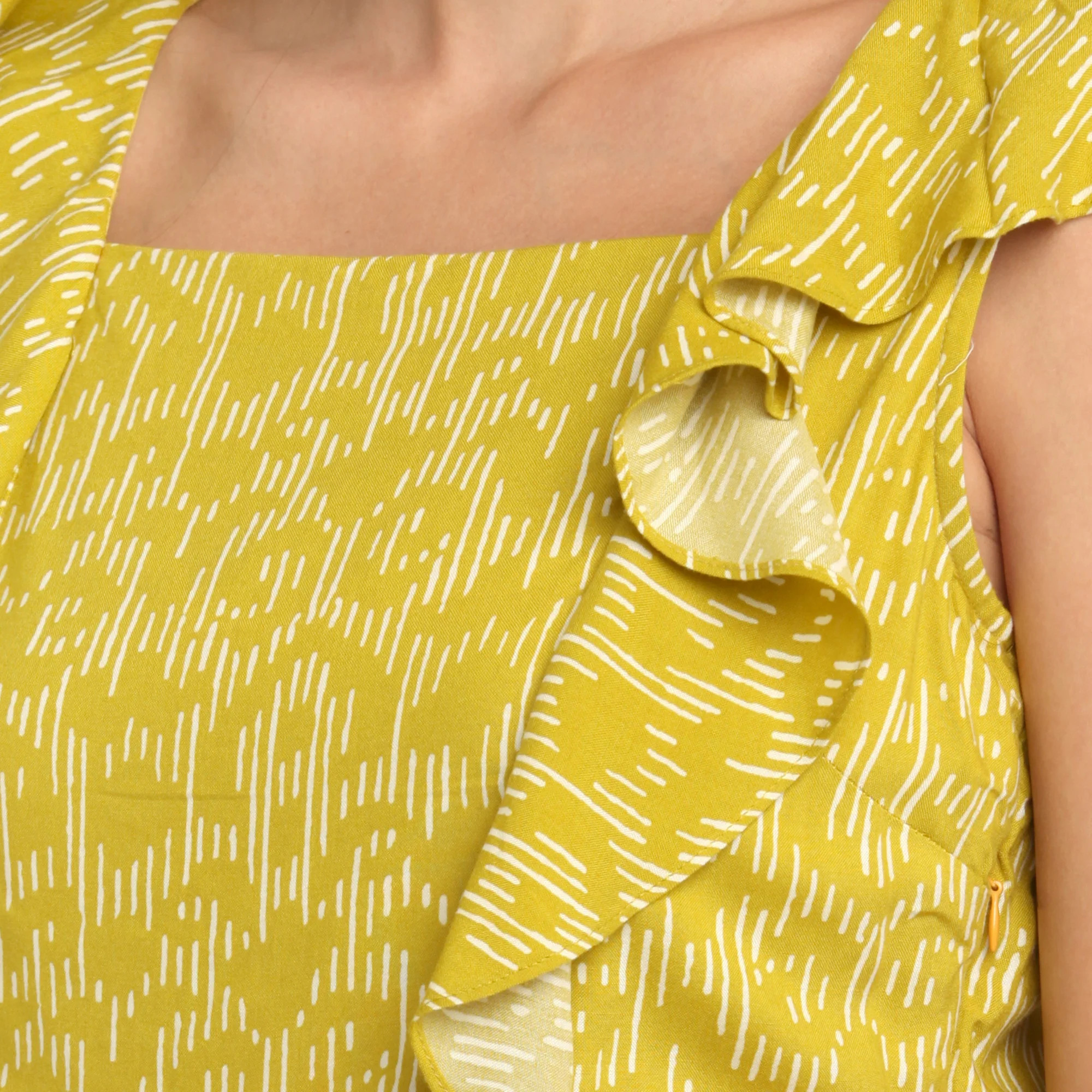 Yellow Printed Flared Sleeve Short Dress - Image 3