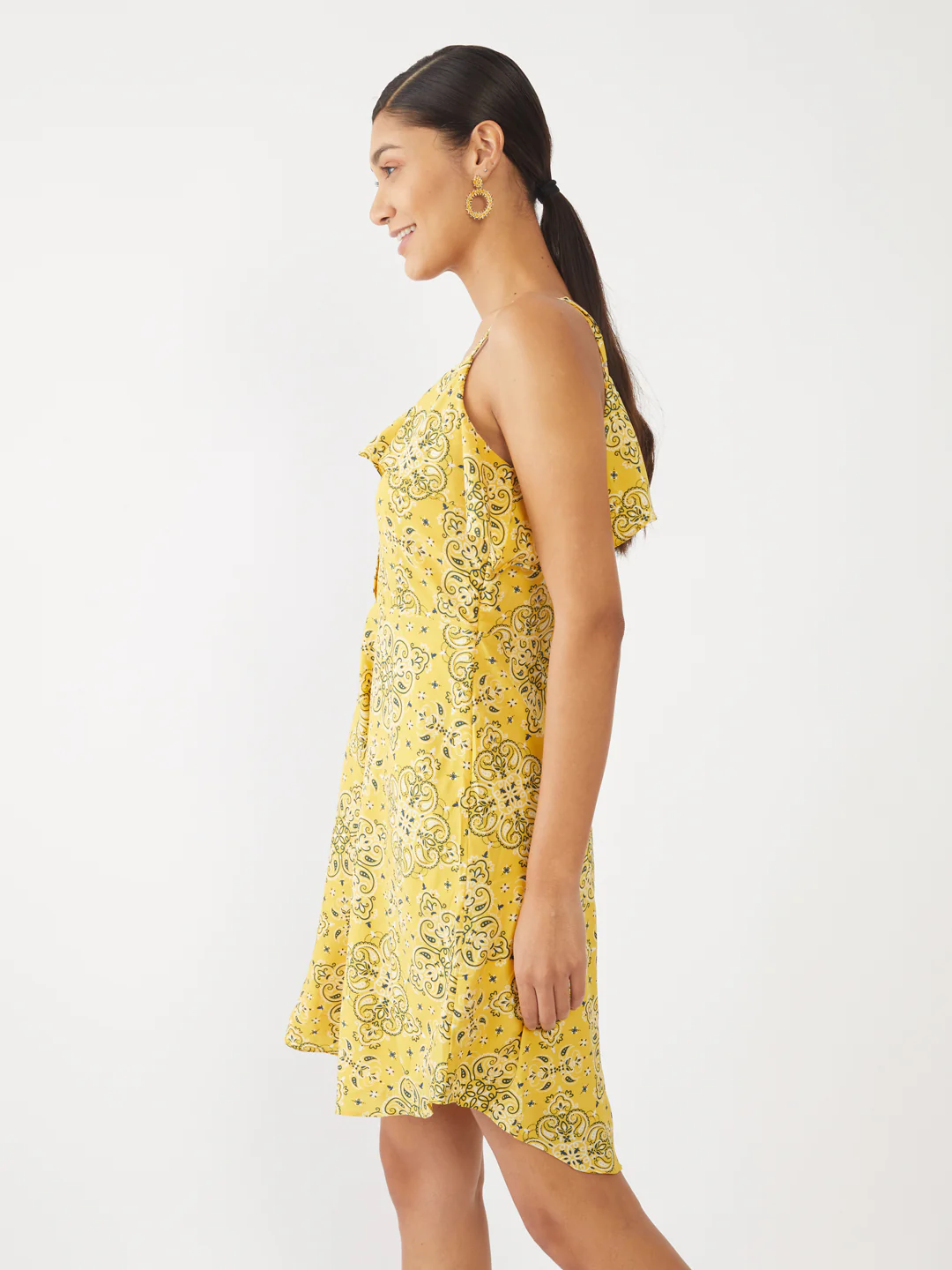 Yellow Printed Strappy Short Dress - Image 3