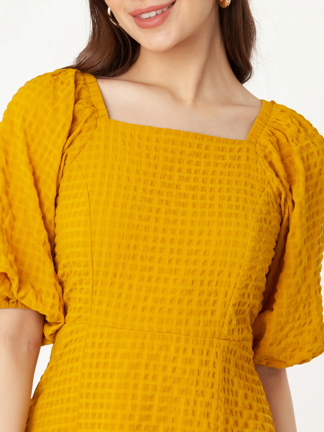 Yellow Self Design Flared Short Dress - Image 6